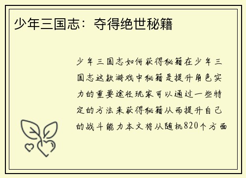 少年三国志：夺得绝世秘籍